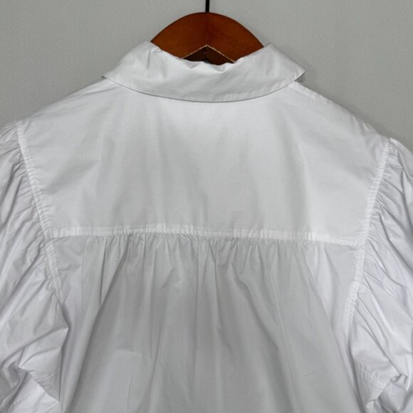 ZARA Collection 100% Cotton Poplin Ballon Puff Sleeve Spread Collar Blouse Large - Picture 10 of 15